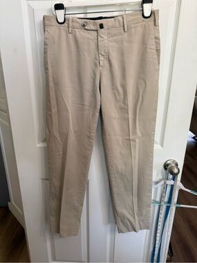 PT01 Pants Beige Men Chino Mid Waist Straight Dress Trouser IT50/ 34x30” Cotton